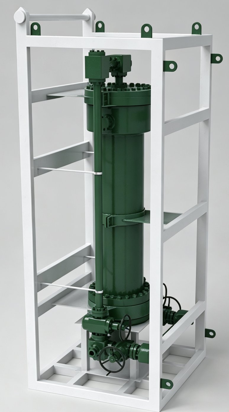 Wellhead Sand Trap verde em skid branco